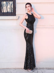 Ladies round neck sequin mermaid skirt elegant evening dress for banquet