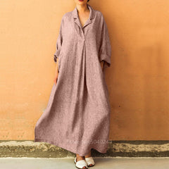 Long Sleeve Dress Loose Plus Size Shirt Dress Boho Ankle Dress