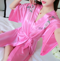 Sexy silk -end ladies nightgown rose