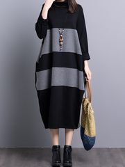 2022 autumn and winter literary large size neck midi skirt fat MM color matching and thin O-shaped bottoming skirt