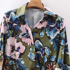 المرأة بوهو نمط الأزهار طباعة فستان قصير عادية بدوره إلى أسفل طوق فانوس فستان بكم طويل الإناث الجانب القوس تعادل فساتين