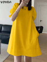 فوندا فساتين أنيقة للنساء 2022 حلوة الصلبة مطوي الأكمام نفخة تكدرت ألف خط فساتين فيستدوس بوهو حزب الصيف عارضة زائد حجم فستان قصير