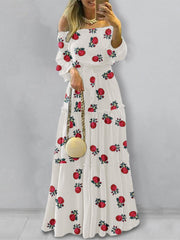ZANZEA Women Elegant Dresses Off The Shoulder Ruffle Sleeve Long Sleeve Vintage Floral Print Long Dress Fashion Holiday Casual Loose Ladies Vestido