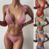 Two Piece Bandage Ruffle Bikini Sets Womens Swimsuit 2PCS Fashion Solid Color Ruffled Split Bathing Suit with Chest Pad