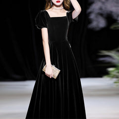 Ladies long velvet short-sleeved big bow fashion party dress banquet evening dress