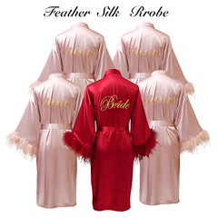 New FEATHER bride bridesmaid wedding short satin 2023 pajamas underwear women's kimono bathrobe robe pajamas