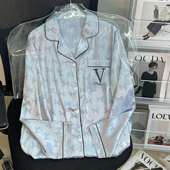 Spring and autumn new women's silk ice silk long-sleeved home clothes thin section silk suit