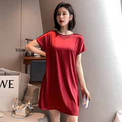 Summer New Lady Nightgown Nightdress Trim Satin Sleepwear Nightwear Sexy Sleepdress Homedress Casual Home Dressing Gown Lingerie