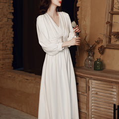 Ladies Mid Length Long Sleeve V Neck Chiffon Dress Dress LX507