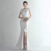 تنورة جديدة رائجة البيع مطرزة بالترتر للسيدات للولائم بمزاجية طويلة مقسمة بالترتر هالة ملكة عشاء ذيل السمكة