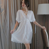 Solid Color Sexy Women's Pajamas Deep V Lace Sling Nightdress Large Size Pajamas