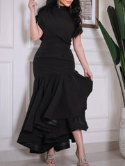 Black Elegant Satin Bread Hip Waist Mermaid Dress