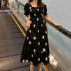Short-sleeved dress women's polka dot elegant French retro design new 2XL women's dress party Korean style ruffles fashionable and cute