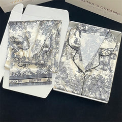 Women's - textured national style lapel pajamas long-sleeved silk home service suit