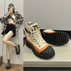 Summer new boots women's Korean version tooling boots outdoor hiking boots leather lace breathable casual trendy boots