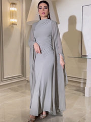 Gray Elegant Chiffon Slim Shawl Dress