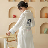 Spot silk nightgown women spring and summer long sleeved thin style bathrobe ladies silk ice silk home wear
