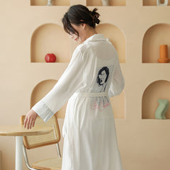 Spot silk nightgown women spring and summer long sleeved thin style bathrobe ladies silk ice silk home wear