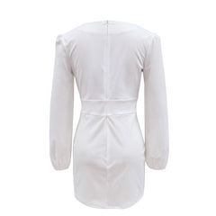 European and American new women's new V-neck long-sleeved waist pencil skirt mid-skirt