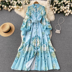 Ethnic style long-sleeved dress summer French print dress
