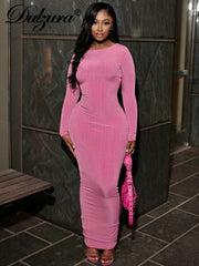 Autumn Clothes Long Sleeve O-Neck Bodycon Maxi Dresses For Women 2023 Club Party Streetwear Elegant Solid Outfits