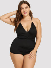 Plus size women's pajamas lace deep v halter one-piece home service