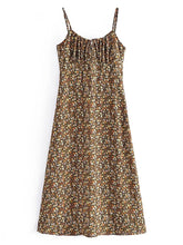 المرأة بوهو نمط الأزهار المطبوعة ميدي فستان عادية السباغيتي حزام ألف خط فستان السيدات موضة فستان بحزام السباغيتي