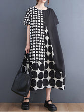 Women's western-style skirt Korean style summer literary and artistic large size and thin wave point stitching mid-length dress