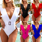 One Piece Ruffled White Swimsuit Bikini 5 Color One Piece Swimsuit High Waist Swimsuit