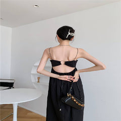 الصيف عارية الذراعين المرأة فستان بحزام الشاطئ بوهو فستان أسود 2338 #