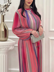 Colorful Pleated Elastic Waist Tie Dress