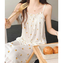 Sling nightdress female summer sexy floral pastoral style pajamas home service