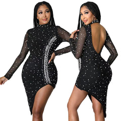 European and American package hip skirt sequins tube top suspender slit sexy party evening dress