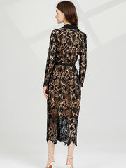 591 shot end temperament suit lapel water-soluble lace waist dress fitting metal buckle skirt