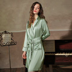 Ladies Spring/Summer Style Homewear Nightdress Sexy Silk Mid-Length Nightgown Set