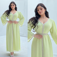 New Fashion Ladies Dress Middle East Dubai Elegant Chiffon Long Skirt Hand Beaded Modest Style Trend Ladies Kuwait