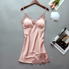 Sexy silk suspender nightdress thin section ice silk pajamas with chest pad