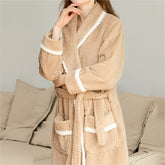 Autumn Winter Bath Robe Dressing Gown Men Warm Thick Flannel Long Bathrobe Plus Size women warm Robes Kimono Sleepwear Home Wear