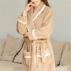 Autumn Winter Bath Robe Dressing Gown Men Warm Thick Flannel Long Bathrobe Plus Size women warm Robes Kimono Sleepwear Home Wear