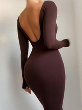 Spring Sexy Backless Midi Dress Bodycon Elegant Nightclub Party Birthday Brown Long Sleeve Dress for Women