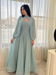 Light Blue Chiffon Elegant Waist Dress