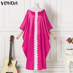VONDA Elegant Dresses For Women 2022 Random Printed O Neck Dolman Sleeve A-Line Vestidos Bohemian Party Casual Summer Plus Size Long Dresses