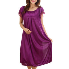 Women Night Gowns Sleepwear Lace Patchwork Nightwear Long Sleeping Dress Casual Ladies Home Dressing