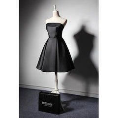 Tube top satin dress new fashion simple and slim little black dress party dress sister dress short