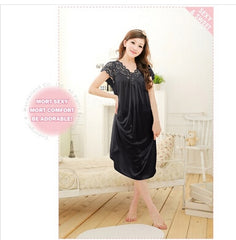 Free shipping women White lace sexy nightdress girls plus size Large size Sleepwear nightgown