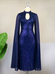 AOMEI Women Party Dress Sequin Glitter Evening Cloak Sleeve Stand Neck Cut Out Bodycon Shiny Vintage Classy Birthday Event Gowns