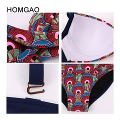 بكيني HOMGAO مثير بياقة على شكل حرف v منتصف الخصر بيكيني 2022 جديد ملابس سباحة نسائية طقم نسائي مطبوع بدلة استحمام صيفية Biquini 3XL