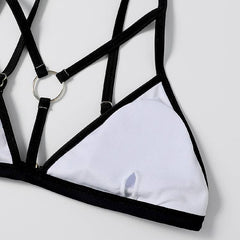 Women'sHigh Breast Contrast Gradient Split Bikini Set One Piece Swimsuit Bandage Thong Cross Bandage Bathing Suit Swimwear