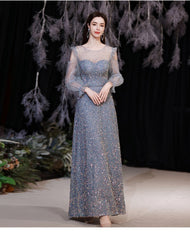 Hot sale new French toast dress bride long-sleeved dinner annual catwalk catwalk piano performance stage performance host wedding dress