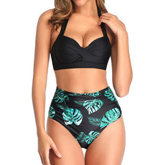 Bikini European and American high waist printed halter strap swimsuit women's split swimsuit swimsuit slimming bikini